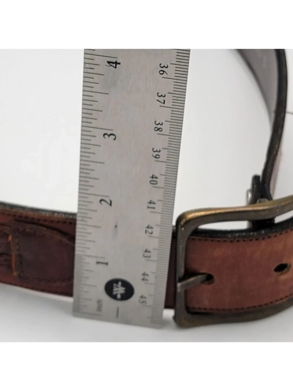 Vintage Brown Leather Belt With Braided & Perforated Details Solid Brass Buckle